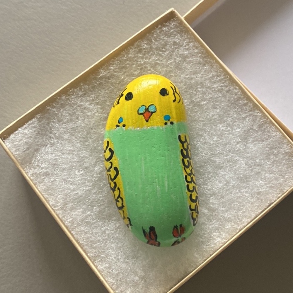 Hand painted Parakeet Rock 2.5” x1.5”